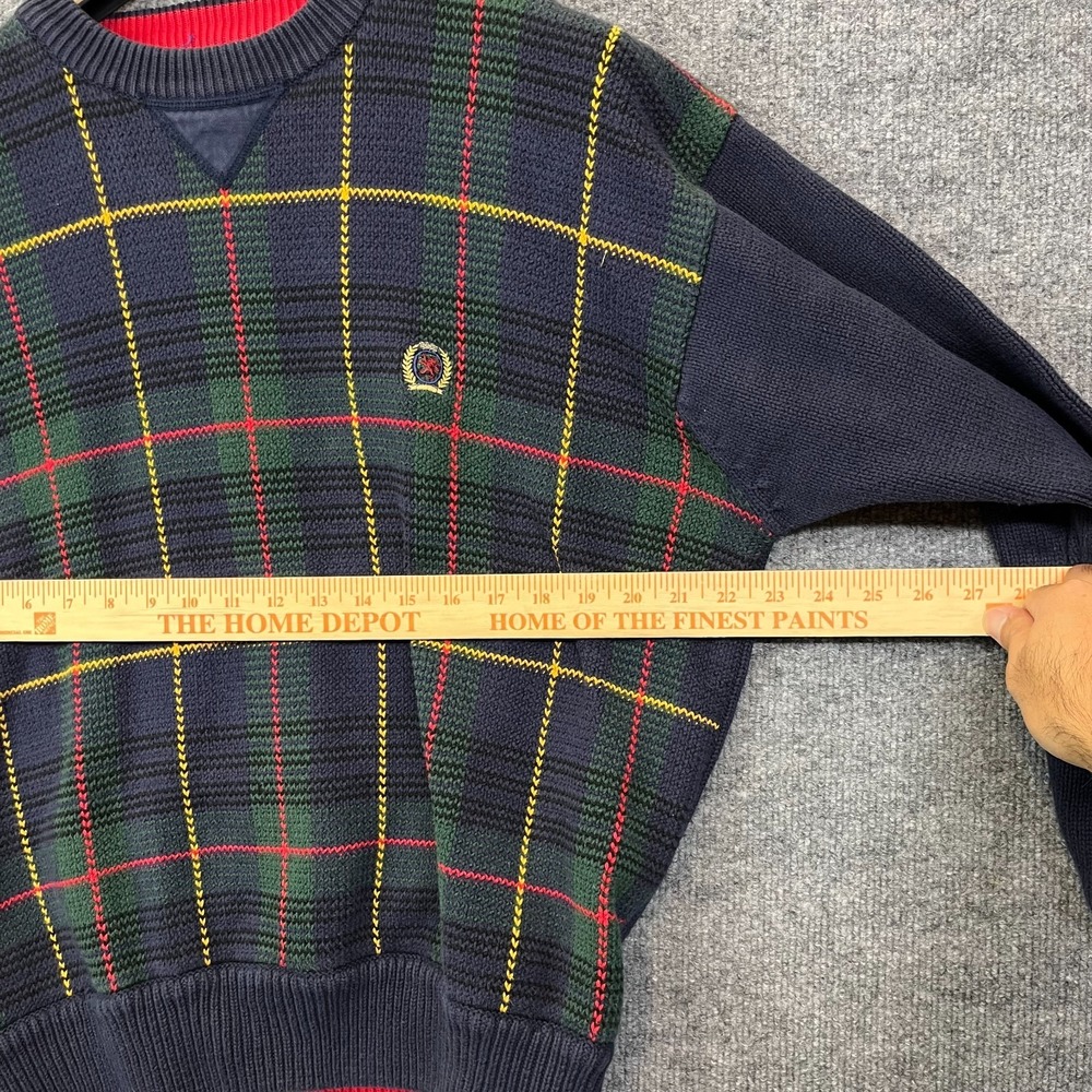 Vintage Tommy Hilfiger Sweater Mens Navy Green Knit Long Sleeve Pullover - Large - Picture 3 of 16